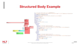 Structured Body Example
® Health Level Seven and HL7 are registered trademarks of Health Level Seven International,
registered with the United States Patent and Trademark Office. 103
 