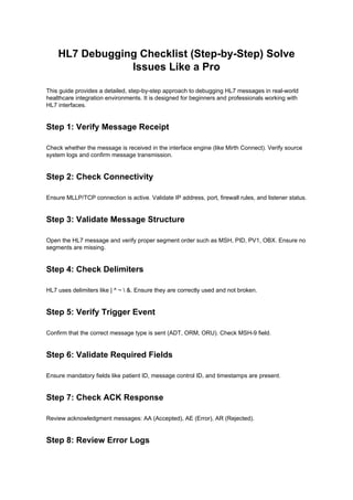 Comprehensive HL7 Debugging Checklist for Healthcare Integration ...