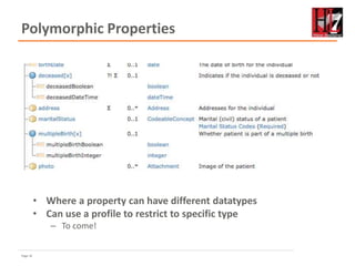 Page 32
Polymorphic Properties
• Where a property can have different datatypes
• Can use a profile to restrict to specific type
– To come!
 