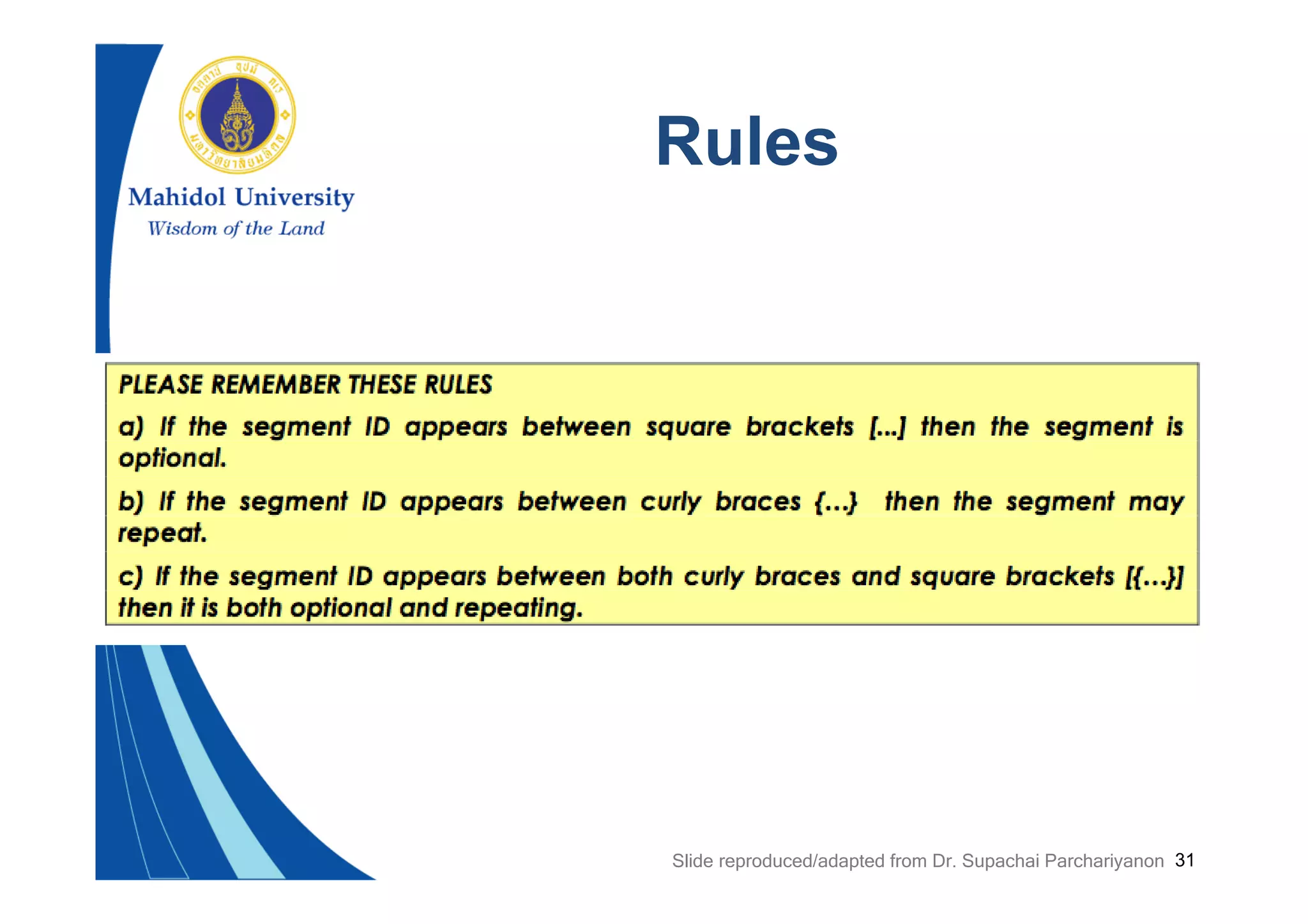 31
Rules
Slide reproduced/adapted from Dr. Supachai Parchariyanon
 
