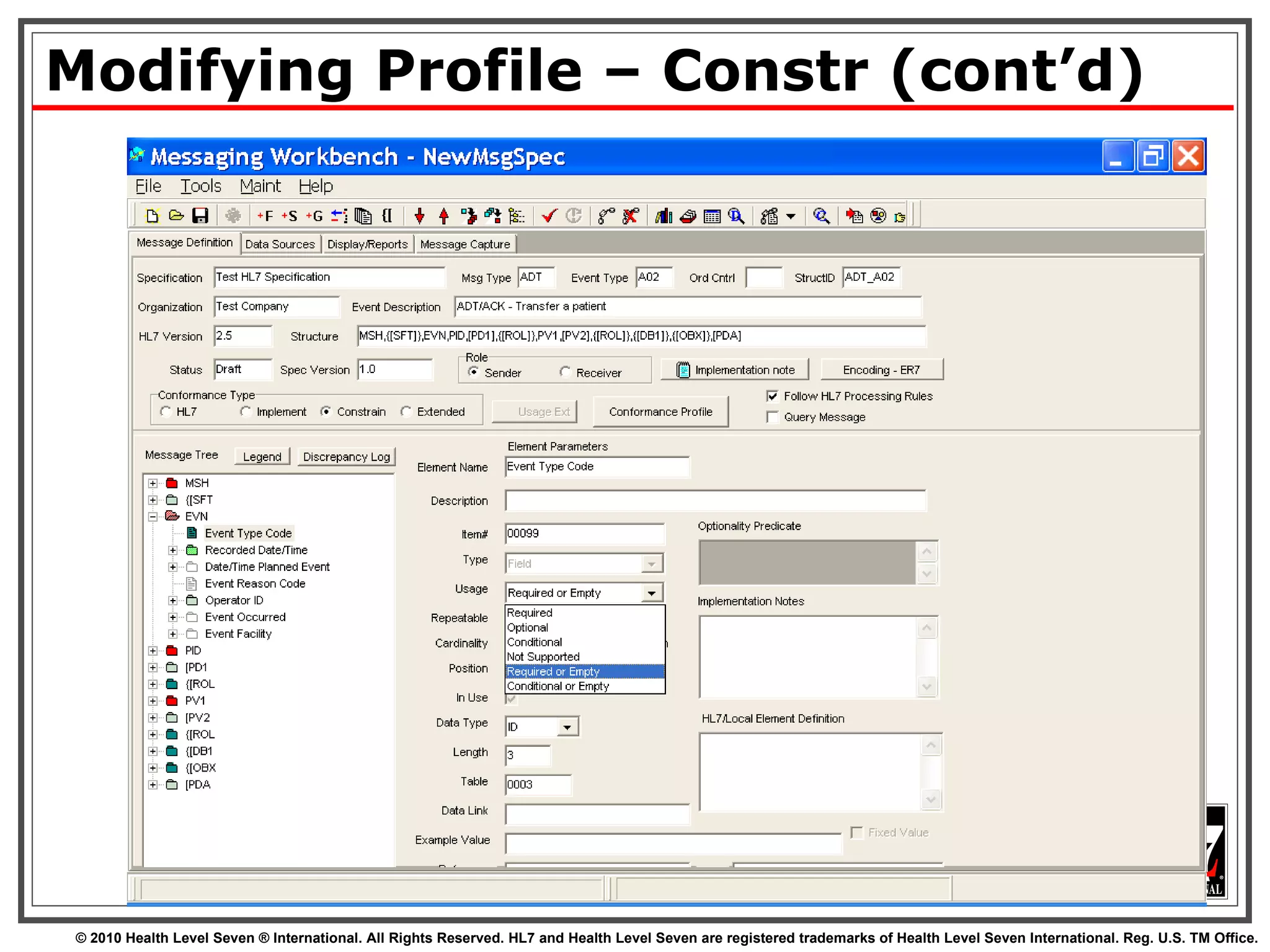 Modifying Profile – Constr (cont’d) 