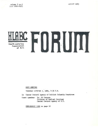 HLABC Forum: August 1985
