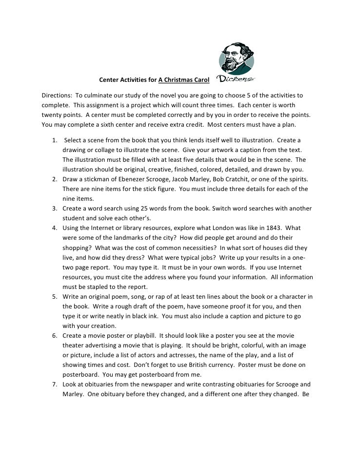 h language arts center activities for a christmas carol