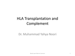 HLA Transplantation and
Complement
Dr. Muhammad Yahya Noori
Based upon Warren Levinson 1
 