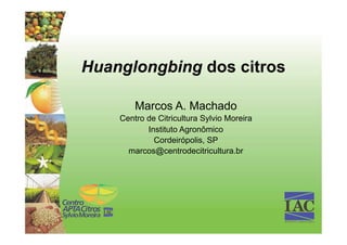 Huanglongbing dos citros

        Marcos A. Machado
    Centro de Citricultura Sylvio Moreira
           Instituto Agronômico
             Cordeirópolis, SP
      marcos@centrodecitricultura.br
 