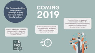 COMING
2019
The European banking
and payments
landscape is going
through a massive
transformation!
Roll out of PSD2 and Ba...