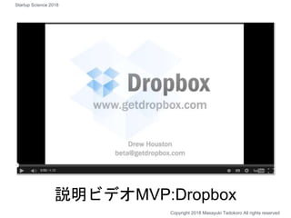 説明ビデオMVP:Dropbox
Copyright 2018 Masayuki Tadokoro All rights reserved
Startup Science 2018
 