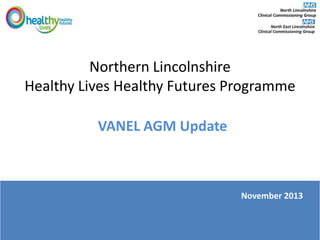 Northern Lincolnshire
Healthy Lives Healthy Futures Programme
VANEL AGM Update

November 2013

 