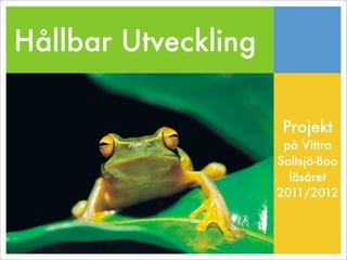 Hållbar Utveckling

                      Projekt
                      på Vittra
                     Saltsjö-Boo
                       läsåret
                     2011/2012
 