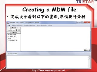 Creating a MDM file
• Check Stats Done
http://www.semsoeasy.com.tw/
58
 
