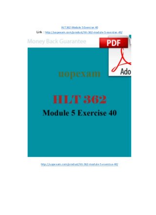 HLT 362 Module 5 Exercise 40
Link : http://uopexam.com/product/hlt-362-module-5-exercise-40/
http://uopexam.com/product/hlt-362-module-5-exercise-40/
 