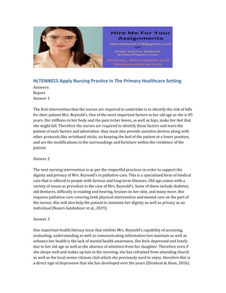 HLTENN015 Apply Nursing Practice In The Primary Healthcare Setting.docx
