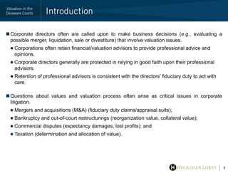 Introduction<br />Corporate directors often are called upon to make business decisions (e.g., evaluating a possible merger...