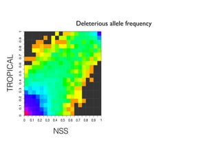 nss
ts
0 0.1 0.2 0.3 0.4 0.5 0.6 0.7 0.8 0.9 1
00.10.20.30.40.50.60.70.80.91
NSS
TROPICAL
Deleterious allele frequency
 