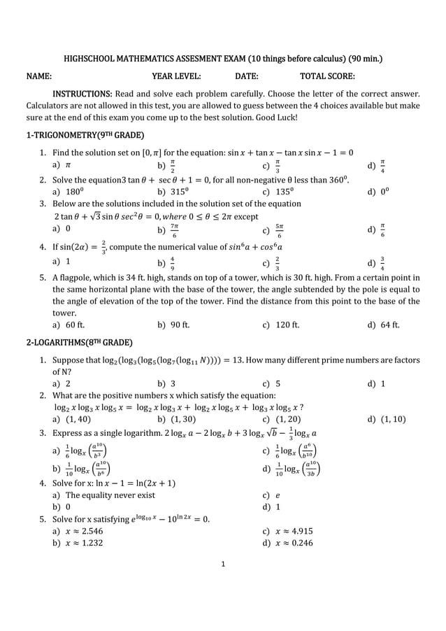 HIGHSCHOOL MATH REVIEWER PDF