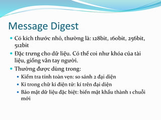 Hàm băm và đại diện thông điệp - Message digest and hash function | PPTX