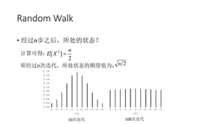 Random Walk
• 经过n步之后，所处的状态？
计算可得：
即经过n次迭代，所处状态的期望值为：
2
[ ]
2
n
E X 
2n
10次迭代 100次迭代
 