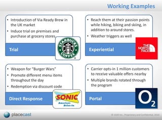 What is a Geo-Fence?Geō-fencenoun : a field around any location set to trigger a personalizedmarketing message to a consumer entering or exiting the defined area.How it’s created:Upload location addresses