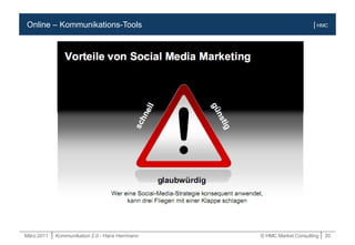 März.2011 | Kommunikation 2.0 - Hans Herrmann © HMC Market Consulting | 20
| HMCOnline – Kommunikations-Tools
 