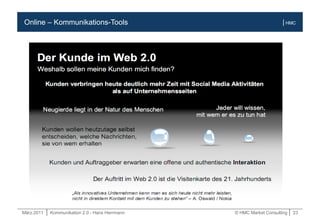 März.2011 | Kommunikation 2.0 - Hans Herrmann © HMC Market Consulting | 23
| HMCOnline – Kommunikations-Tools
 