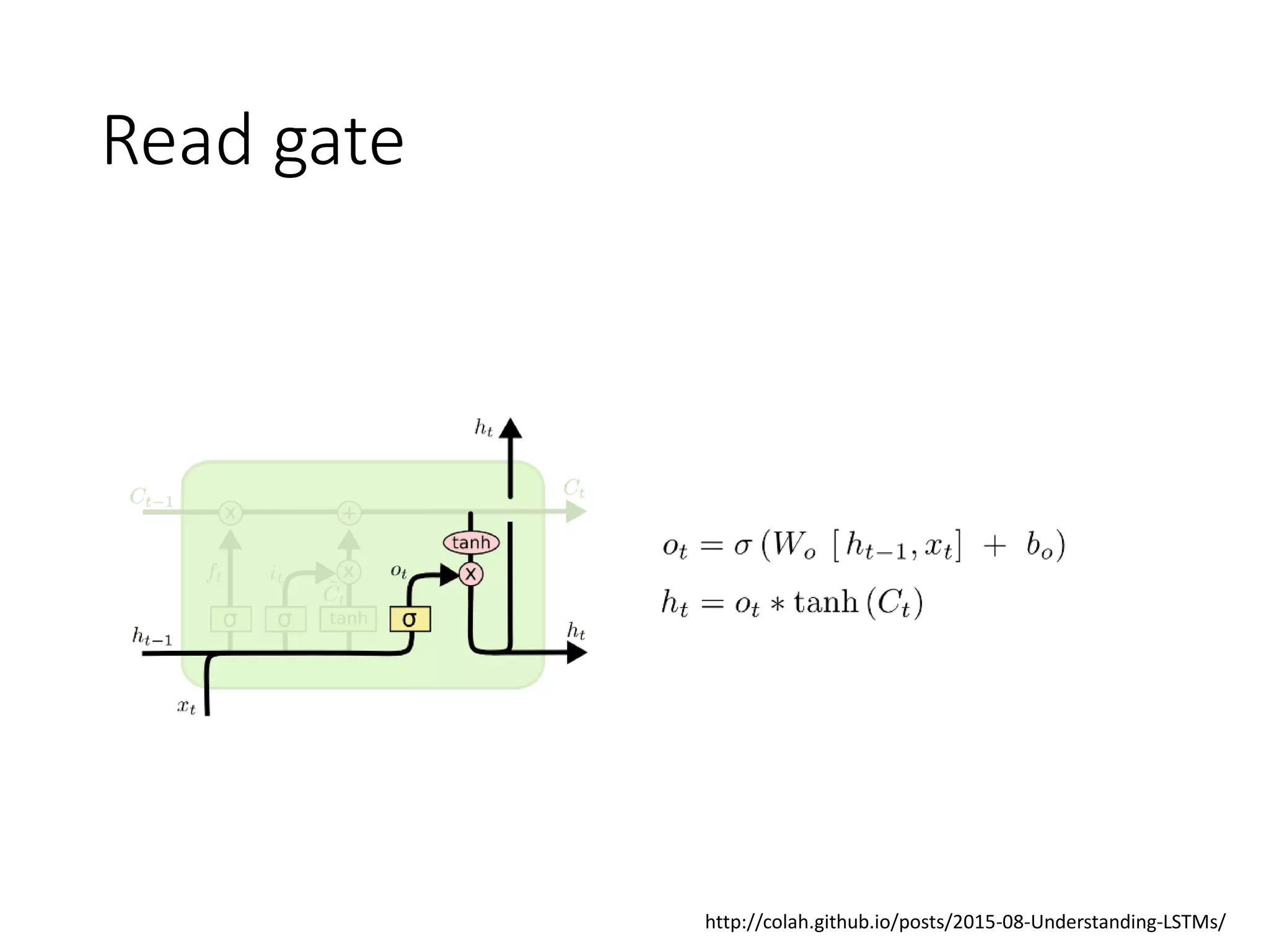 Read gate
http://colah.github.io/posts/2015-08-Understanding-LSTMs/
 