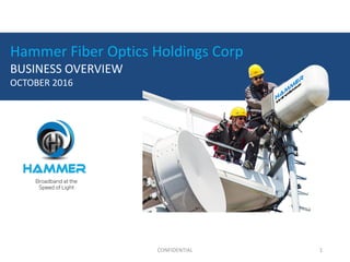 Hammer Fiber Optics Holdings Corp
BUSINESS OVERVIEW
OCTOBER 2016
CONFIDENTIAL 1
 