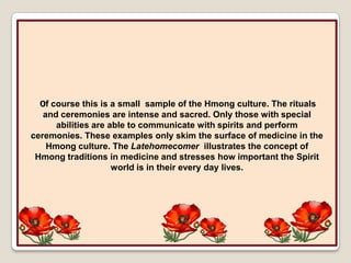 They then went to their neighbors in the houses around their own, her grandmother asked for “hospitality and care for her sick spirit” (Yang 71)Shaman’s ToolsJust like Kao’s grandma every shaman has their own tools. These special instruments assist them in Spritual Ceremoniessome of these tools include:Iron Gong Ring of CoinsWater Buffalo Horns(Yang 37)