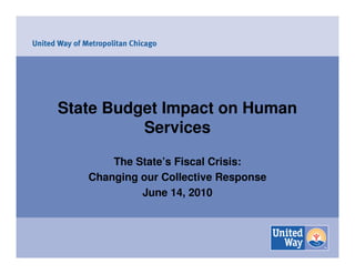 State Budget Impact on Human
          Services

       The State’s Fiscal Crisis:
   Changing our Collective Response
            June 14, 2010
 