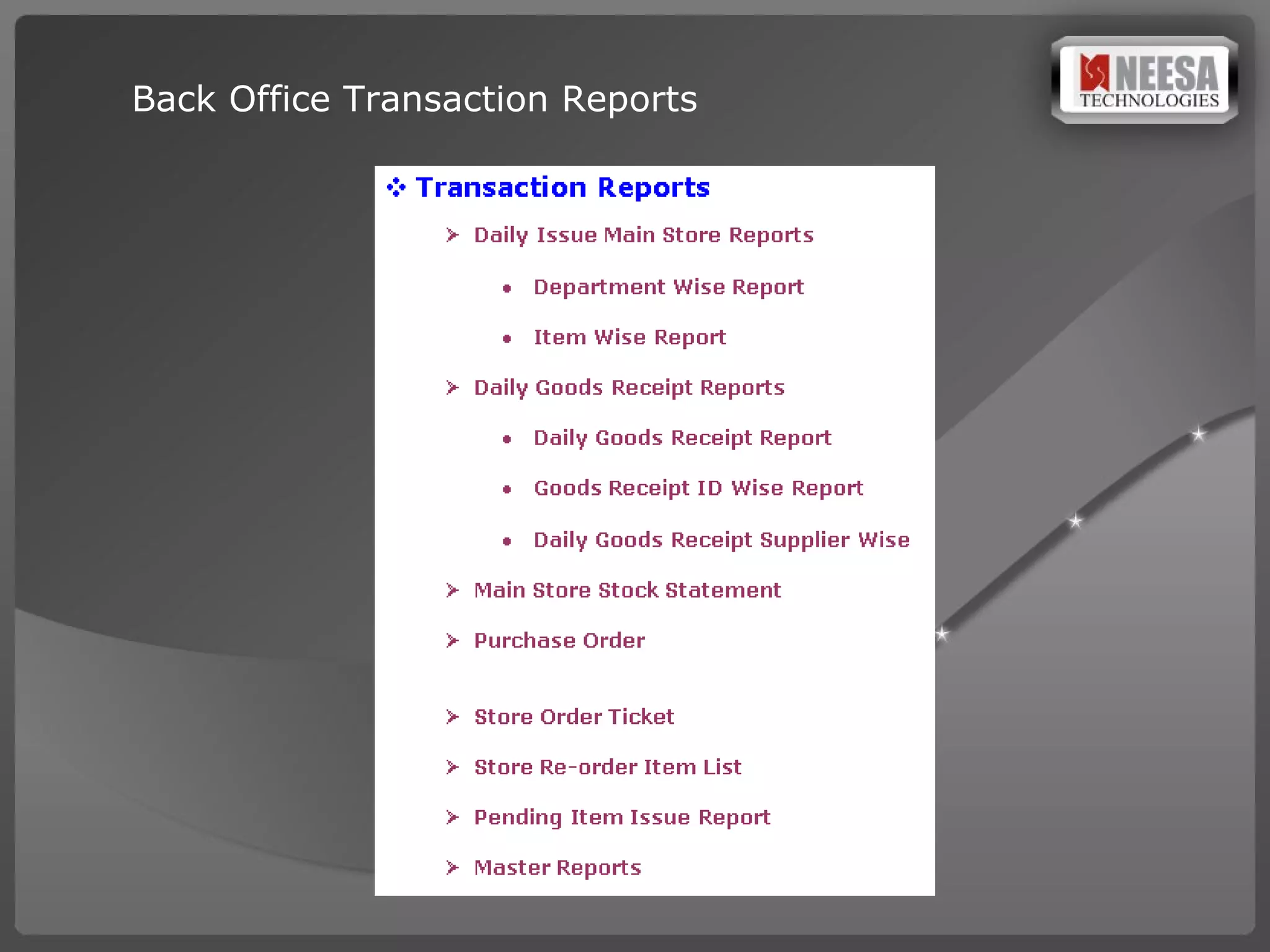 Back Office Transaction Reports 