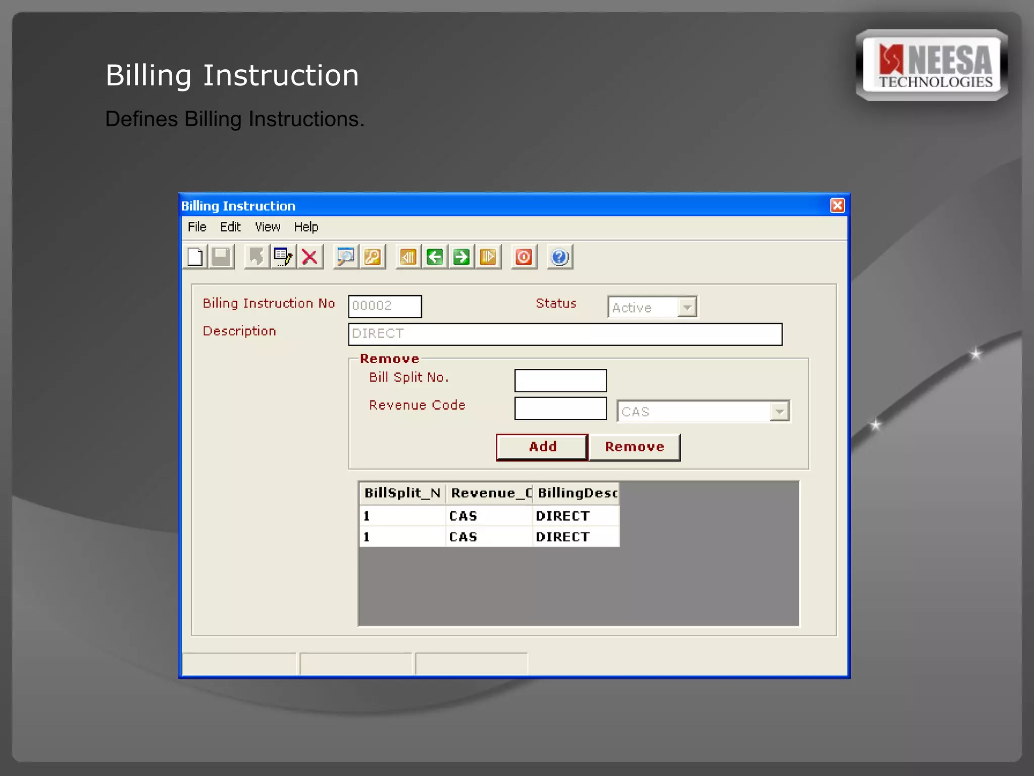 Billing Instruction  Defines Billing Instructions.  