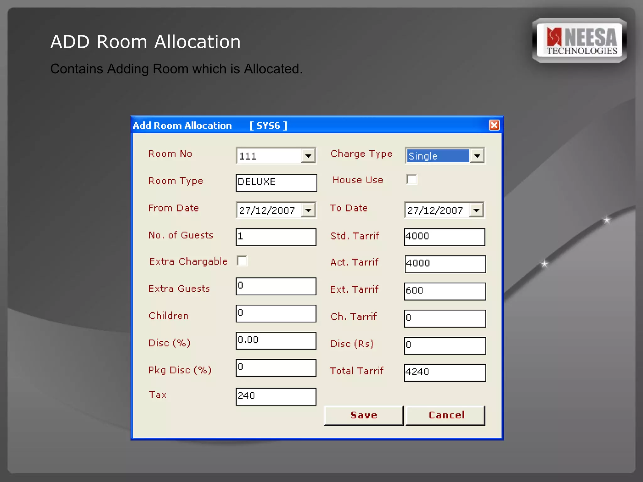 ADD Room Allocation Contains Adding Room which is Allocated. 