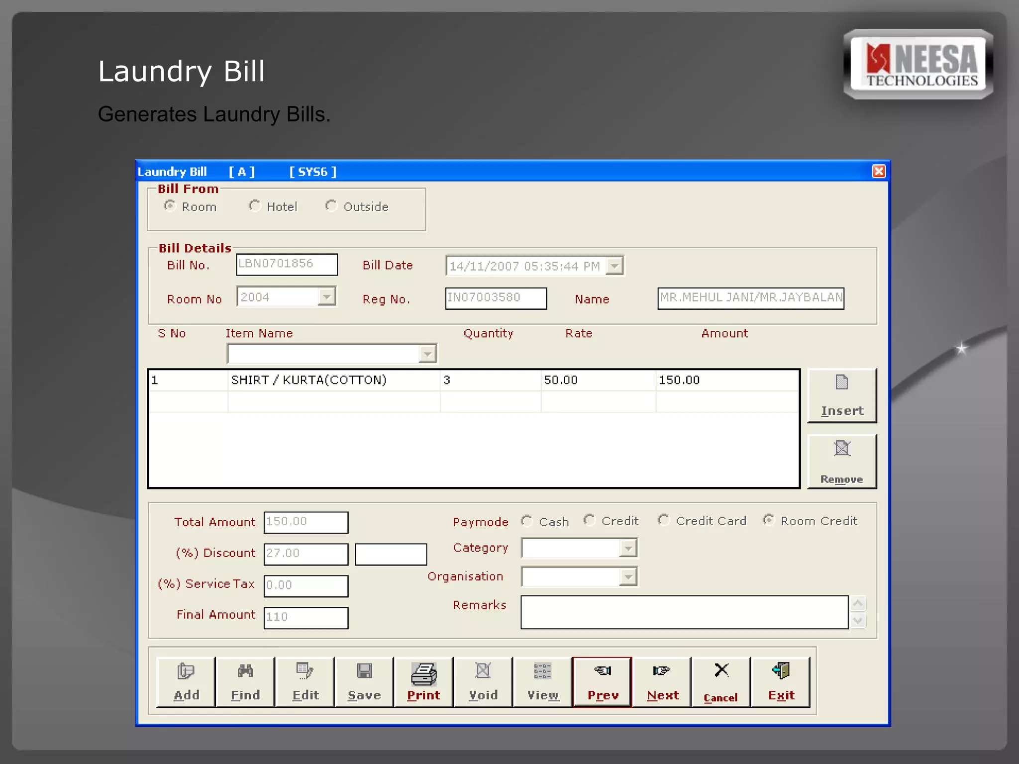 Laundry Bill Generates Laundry Bills. 