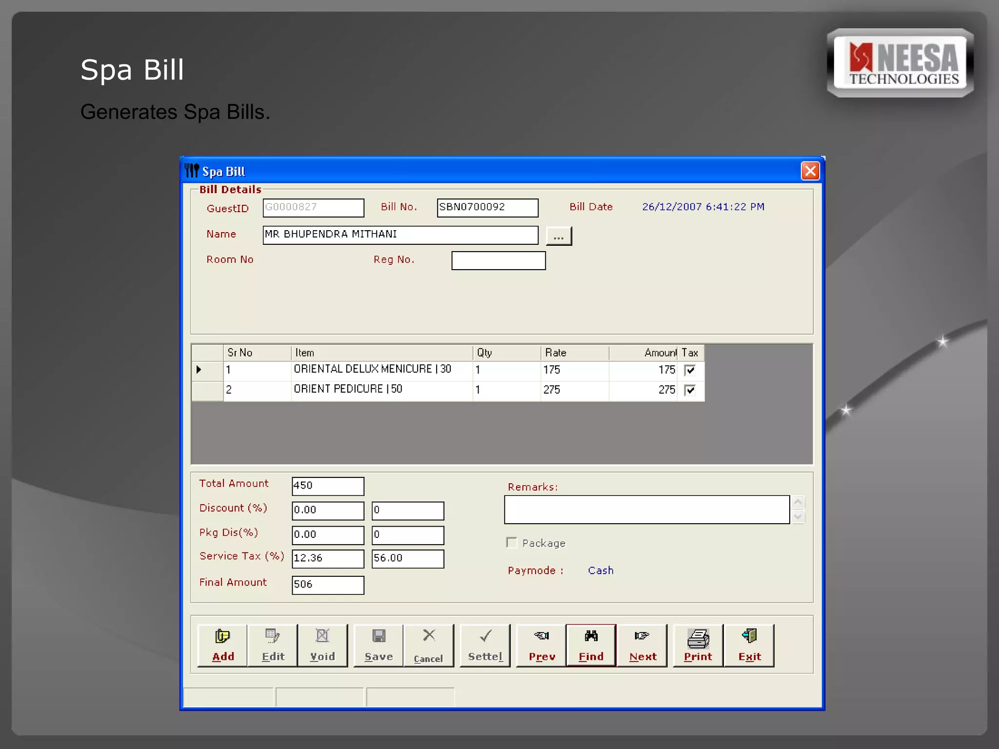 Spa Bill Generates Spa Bills.  