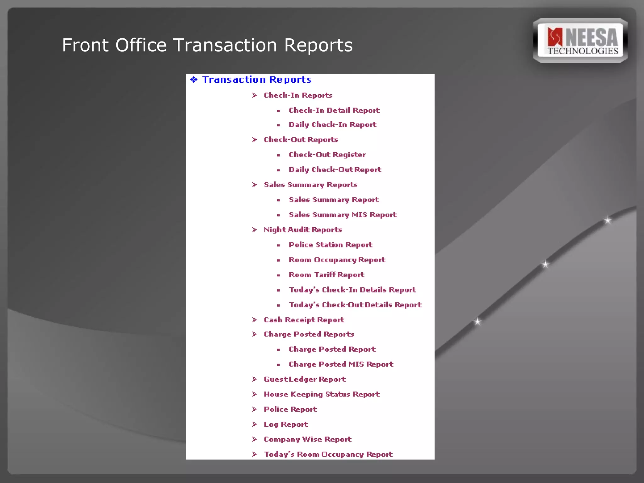 Front Office Transaction Reports 