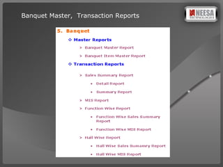 Banquet Master,  Transaction Reports 