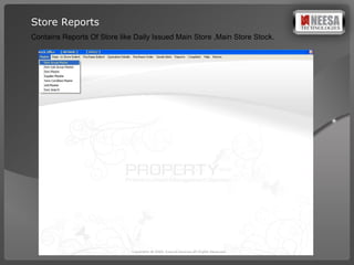 Store Reports  Contains Reports Of Store like Daily Issued Main Store ,Main Store Stock. 