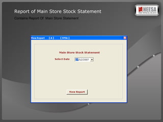 Report of Main Store Stock Statement Contains Report Of  Main Store Statement 