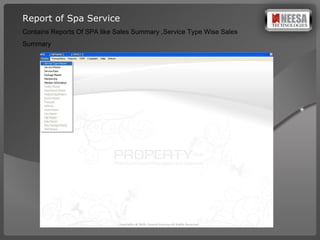 Report of Spa Service Contains Reports Of SPA like Sales Summary ,Service Type Wise Sales Summary 