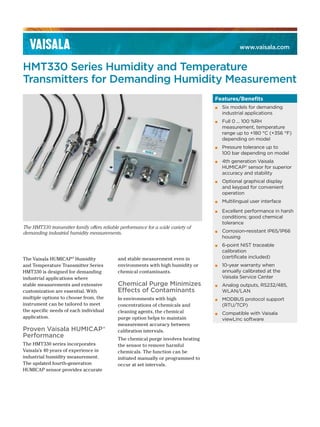 Vaisala HMT330 Series IndustrialTemperature and Humidity Transmitters | PDF
