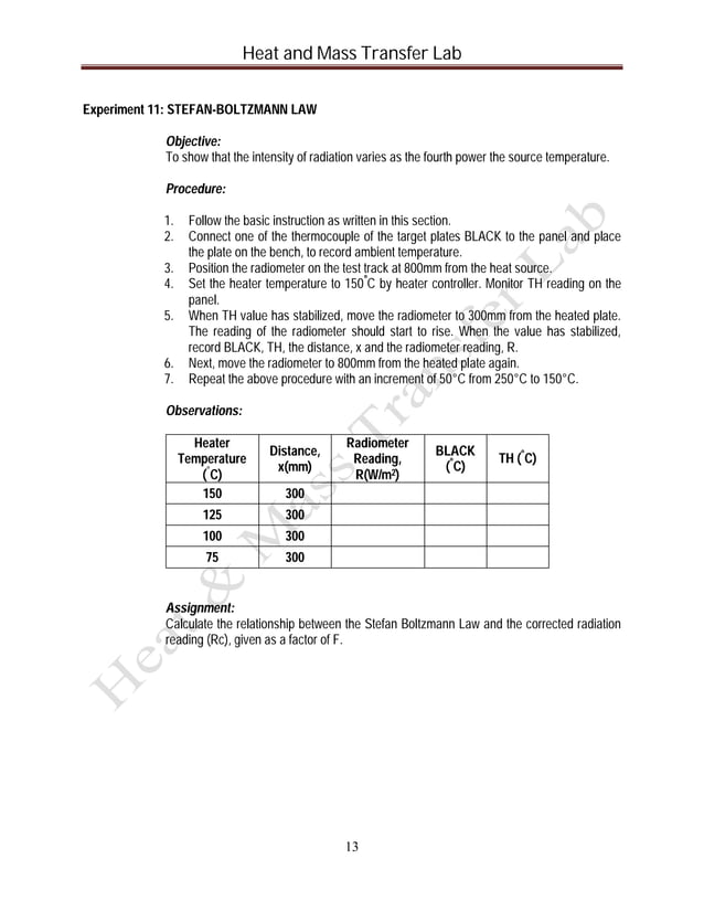 Hmt lab manual (heat and mass transfer lab manual)
