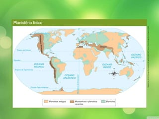 Adaptado de: ATLANTE Geografico Metodico De Agostini 2006-2007. Novara: Istituto Geografico De Agostini, 2006. 
Planisfério físico 
 