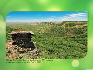 O Parque Nacional da Chapada dos Guimarães (MT) apresenta 
uma paisagem típica de planalto. Foto de 2010. 
ARTUR KEUNECKE / PULSAR IMAGENS 
 