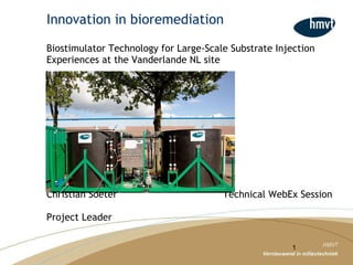 Innovation in bioremediation   Biostimulator Technology for Large-Scale Substrate Injection  Experiences at the Vanderlande NL site Christian Soeter    Technical WebEx Session  Project Leader 