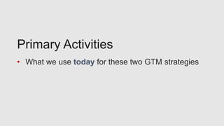 Primary Activities
• What we use today for these two GTM strategies
 