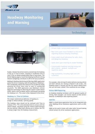 Headway Monitoring & Warning Technology - Brochure