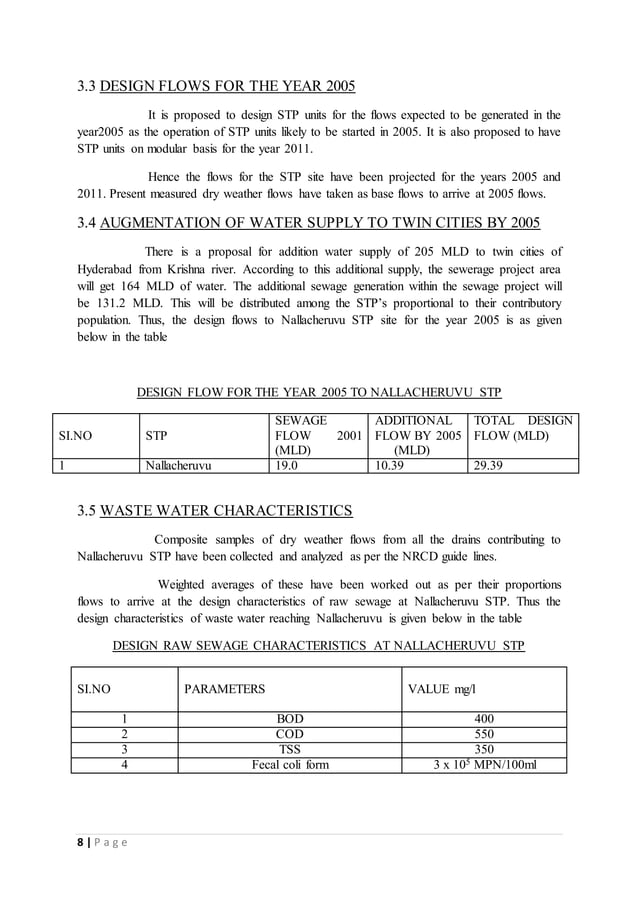 internship report on performance of sewage treatment plant
