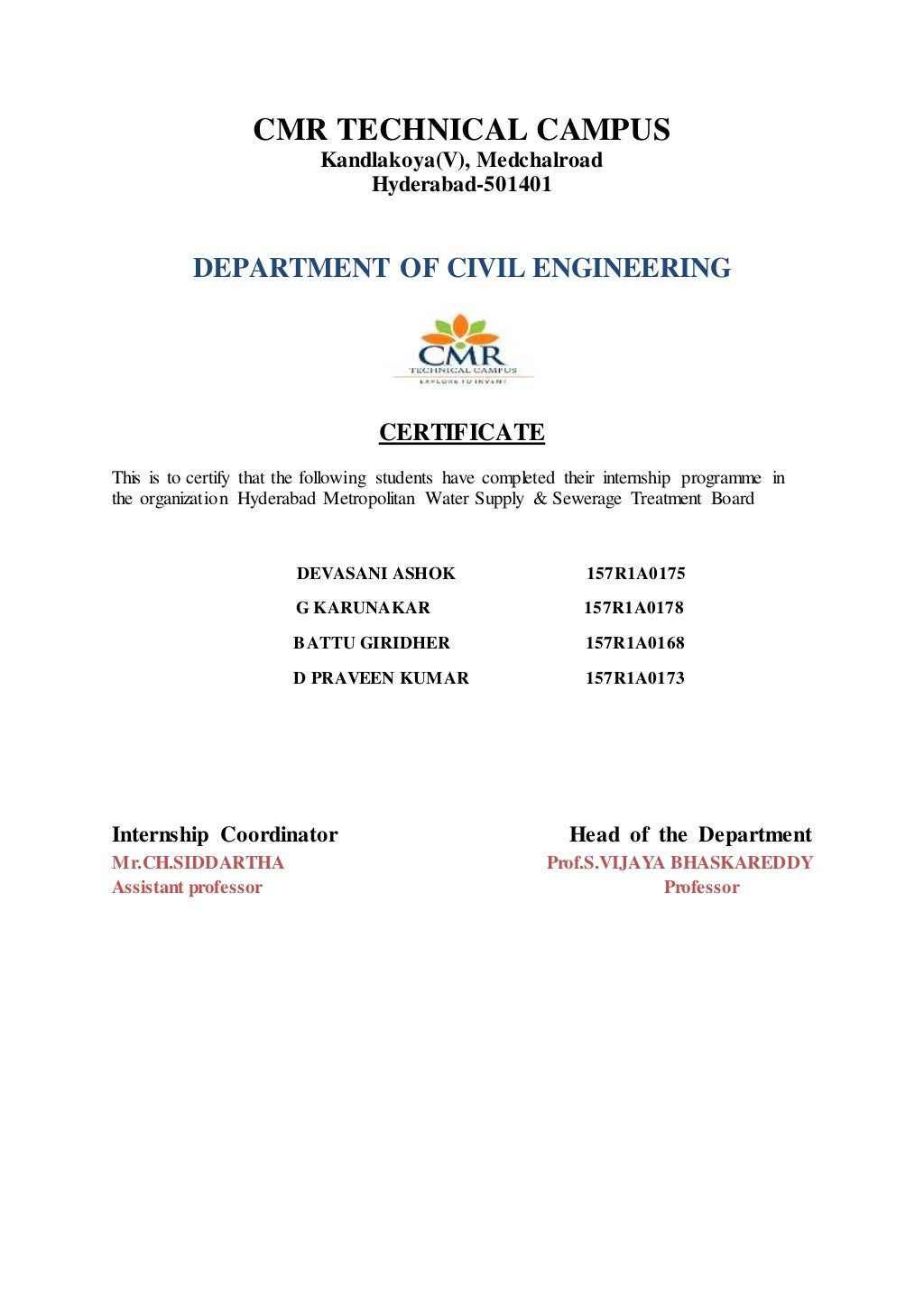internship report on performance of sewage treatment plant
