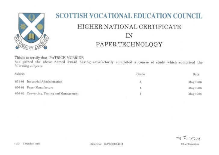 HNC Certificate Mc Bride