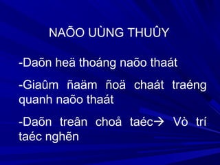 -Daõn heä thoáng naõo thaát
-Giaûm ñaäm ñoä chaát traéng
quanh naõo thaát
-Daõn treân choå taéc Vò trí
taéc nghẽn
NAÕO UÙNG THUÛY
 
