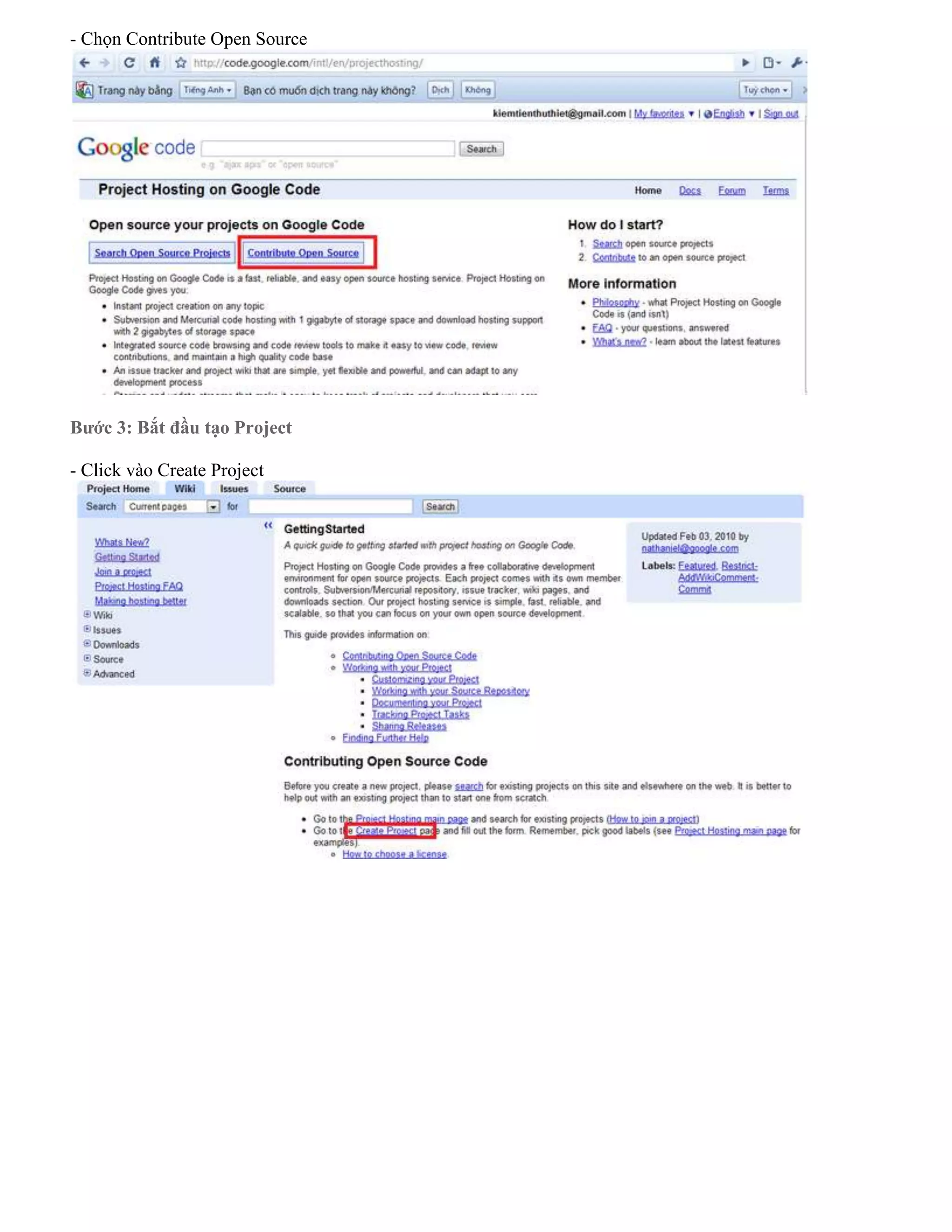 - Chọn Contribute Open Source

Bước 3: Bắt đầu tạo Project
- Click vào Create Project

 
